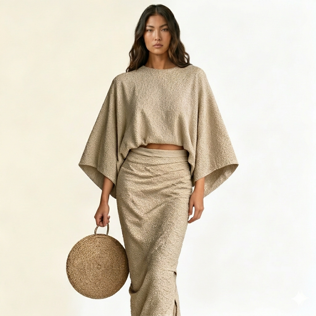 Conjunto de lino elegante con falda larga