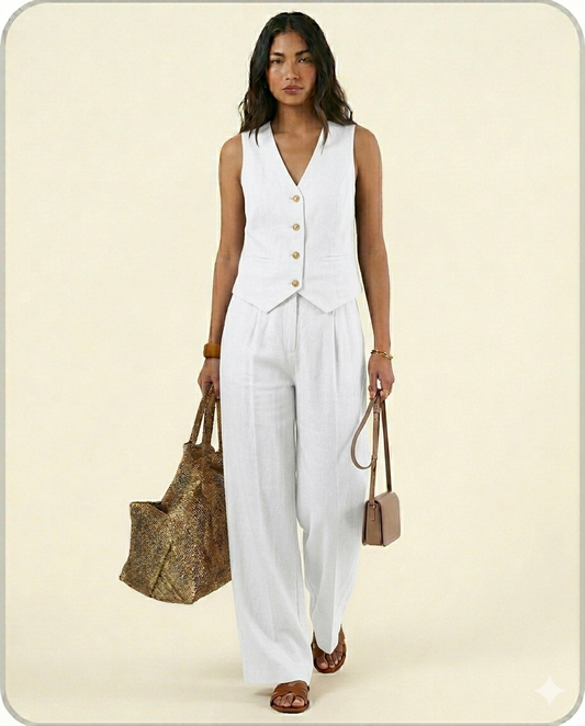 Conjunto elegante de dos piezas con chaleco y pantalón de pierna ancha